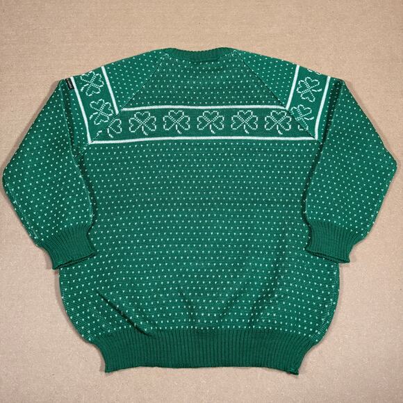 Vintage Wool Sweater Shamrock Irish Green St Patrick’s Day 80s Blarney Castle  L - Picture 2 of 8